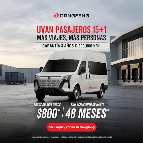 UVAN Pasajeros 15+1 Dongfeng: financiamiento a 48 meses